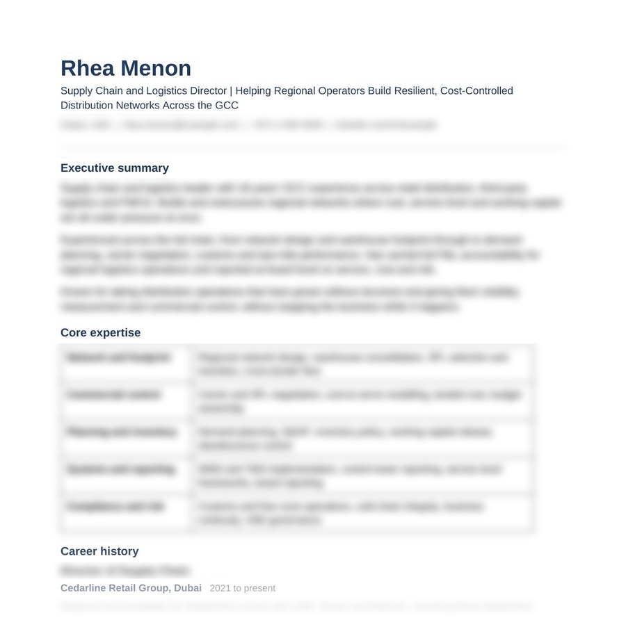 Sample executive CV, first page