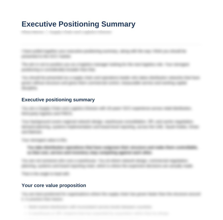 Sample Executive Positioning Summary, first page